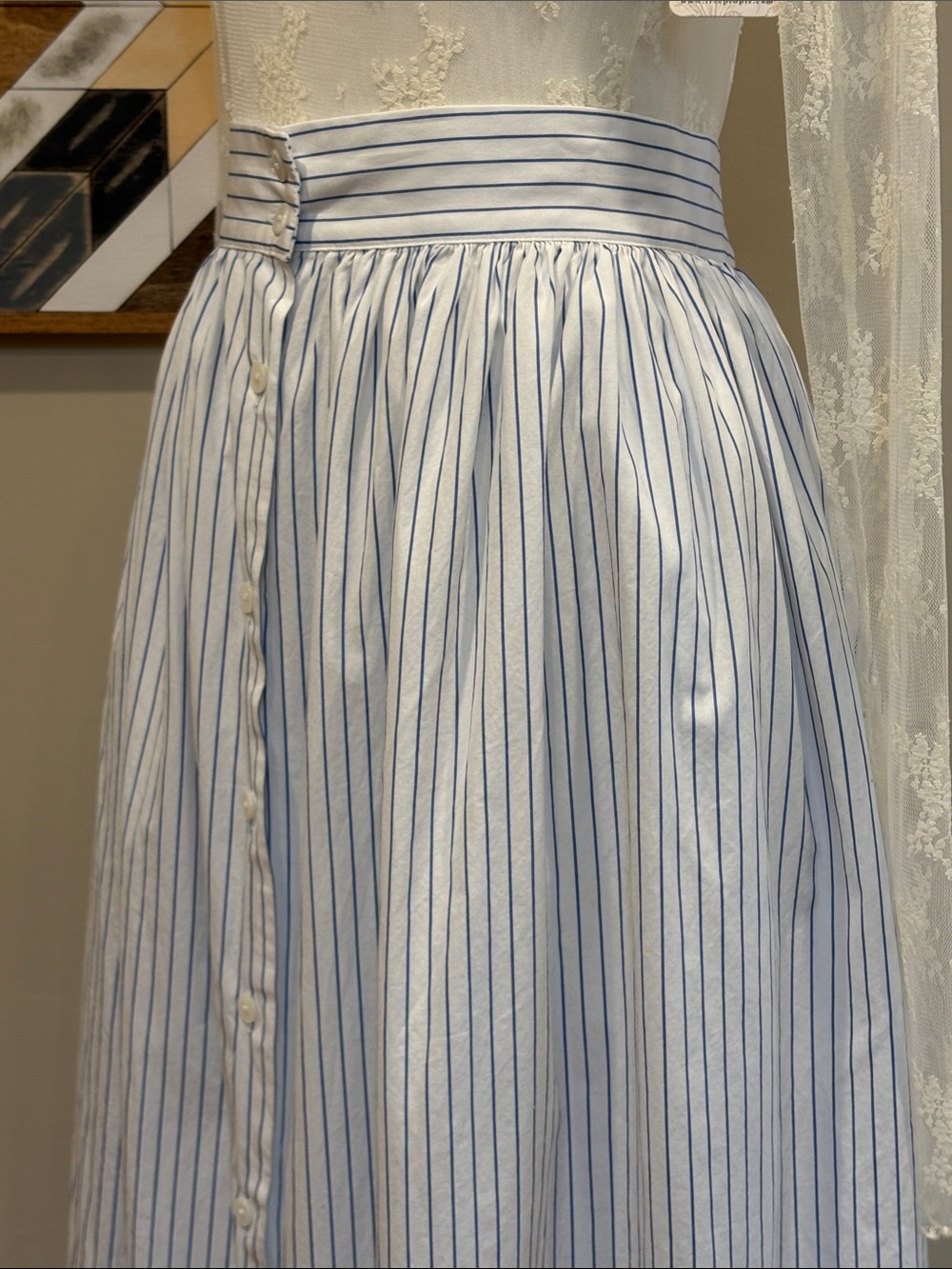 Vintage Ralph Lauren Blue Label 80s Striped Cotton Flared Button Down Maxi Skirt - Picture 6 of 13